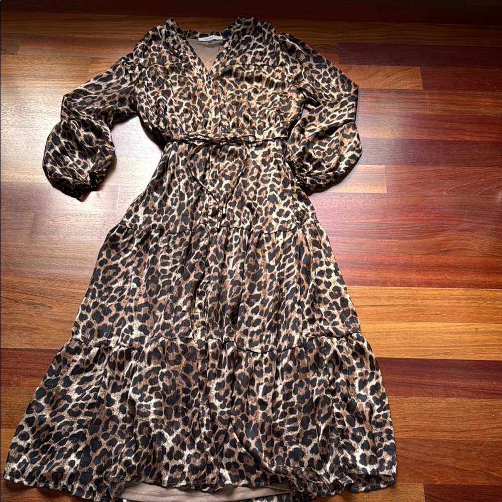 Brown and Black Long Sleeve V-Neck Sundress